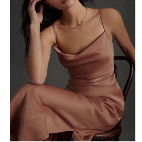 BHLDN Dresses & Skirts - BHLDN Cali Satin Draped Cowl Neck Midi Slip Bridesmaid Dress Sedona